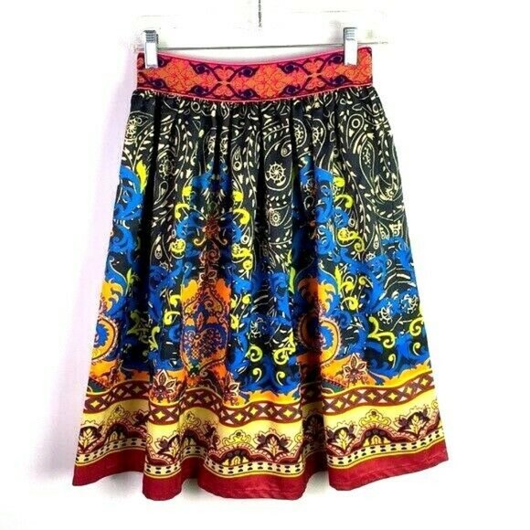 Miami Skirt S Midi Geometric Paisley A-Line *E - Picture 4 of 6